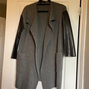Faux leather sleeve Cardigan